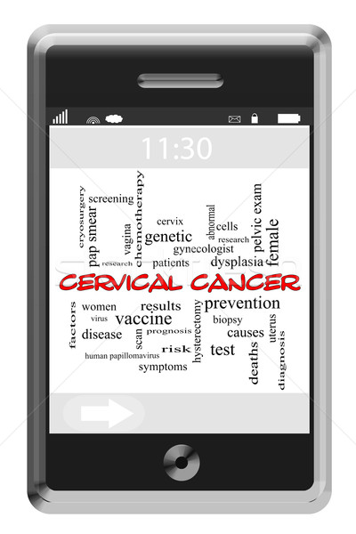 Cervical Cancer Word Cloud Concept on Touchscreen Phone Stock photo © mybaitshop