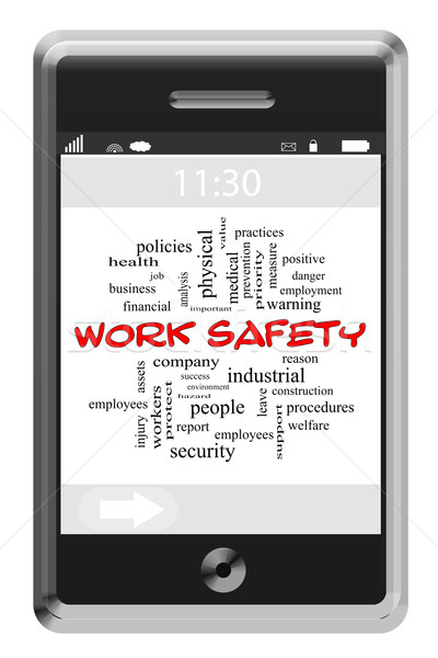 Work Safety Word Cloud Concept on a Touchscreen Phone Stock photo © mybaitshop