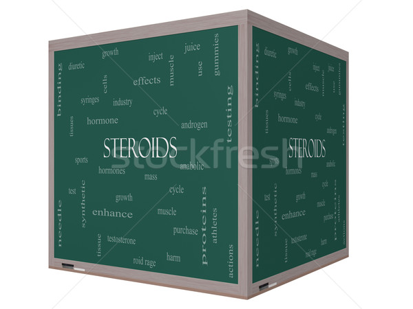 Steroids Word Cloud Concept on a 3D cube Blackboard Stock photo © mybaitshop