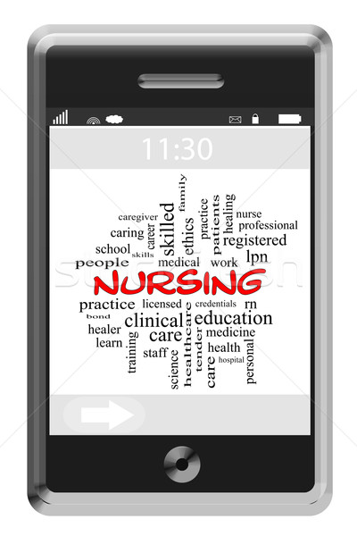 Nursing Word Cloud Concept on a Touchscreen Phone Stock photo © mybaitshop