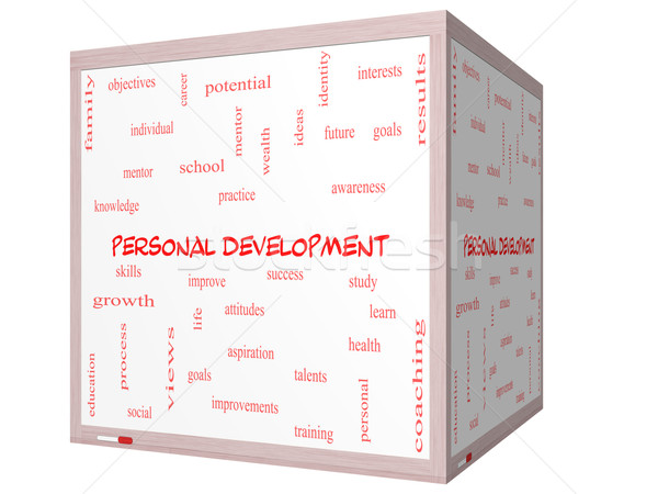Personal Development Word Cloud Concept on a 3D cube Whiteboard Stock photo © mybaitshop