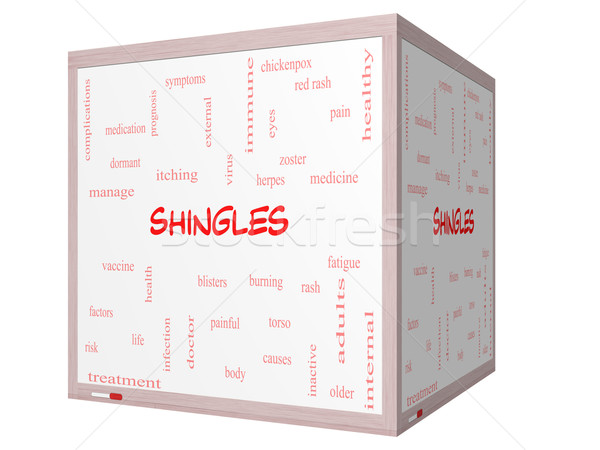 Shingles Word Cloud Concept on a 3D cube Whiteboard Stock photo © mybaitshop