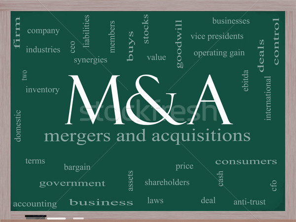 M & A (Mergers and Acquisitions) Word Cloud Concept on a Blackboard Stock photo © mybaitshop