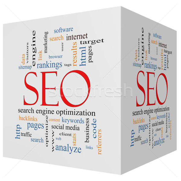 Stock photo: SEO 3D cube Word Cloud Concept