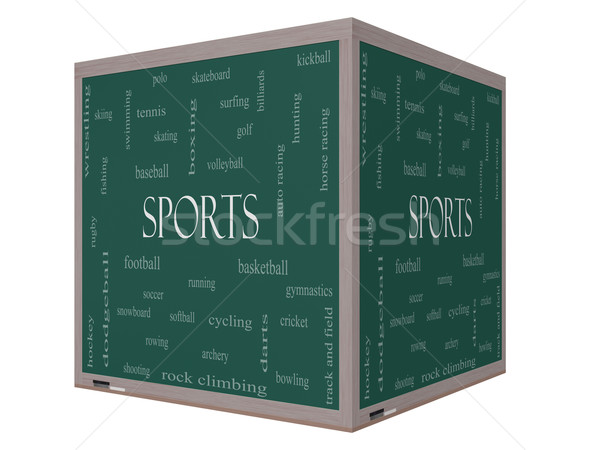 Sports Word Cloud Concept on a 3D cube Blackboard Stock photo © mybaitshop