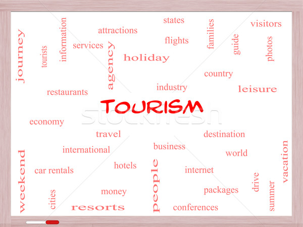 Tourism Word Cloud Concept on a Whiteboard Stock photo © mybaitshop