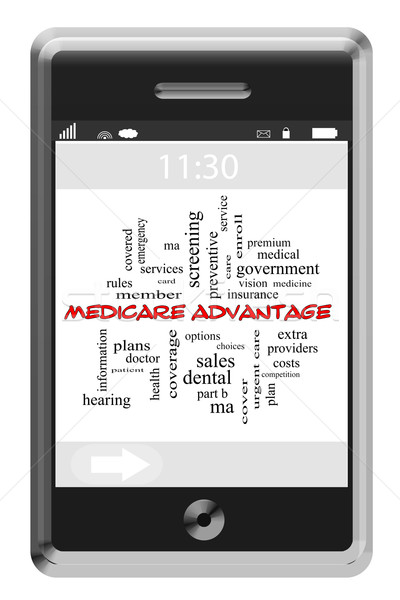 Medicare Advantage Word Cloud Concept on a Touchscreen Phone Stock photo © mybaitshop