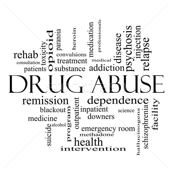 Drogen Missbrauch Wort-Wolke schwarz weiß groß Abhängigkeit Stock foto © mybaitshop
