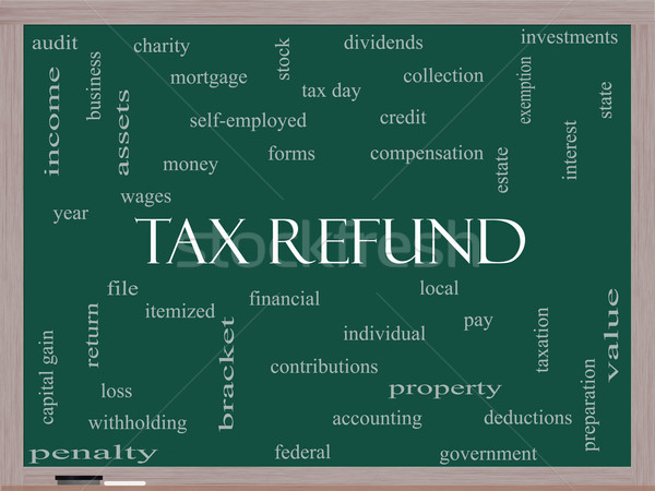 Tax Refund Word Cloud Concept on a Blackboard Stock photo © mybaitshop
