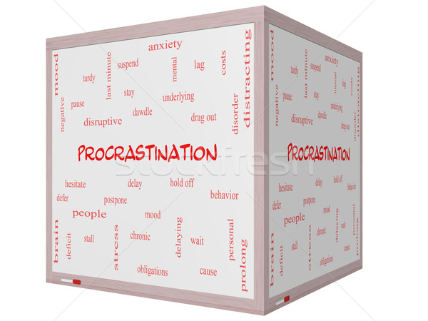 Procrastination Word Cloud Concept on a 3D cube Whiteboard Stock photo © mybaitshop