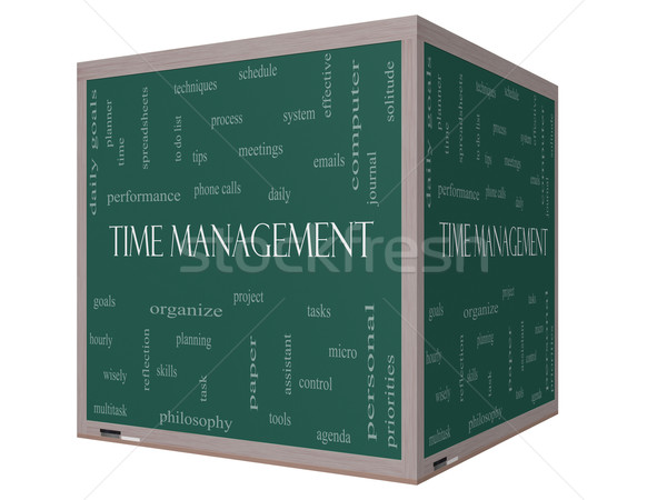 Time Management Word Cloud Concept on a 3D cube Blackboard Stock photo © mybaitshop