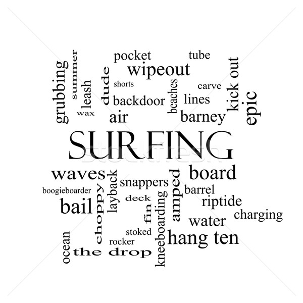Surfing Word Cloud Concept in black and white Stock photo © mybaitshop