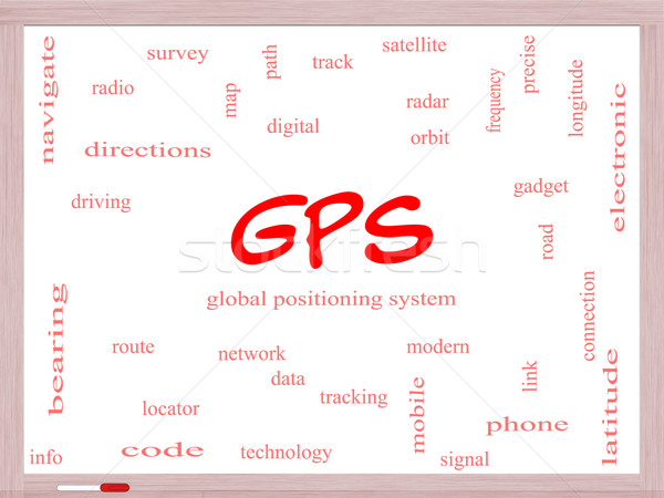 GPS Word Cloud Concept on a Whiteboard Stock photo © mybaitshop