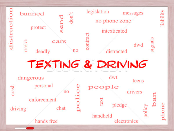 Texting and Driving Word Cloud Concept on a Whiteboard Stock photo © mybaitshop