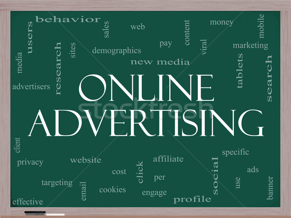 Online reclame woordwolk Blackboard groot nieuwe Stockfoto © mybaitshop