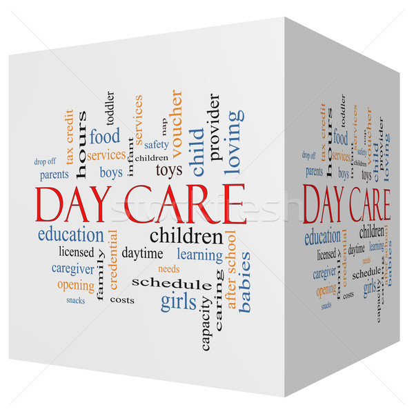 Stock photo: Day Care 3D Cube Word Cloud Concept