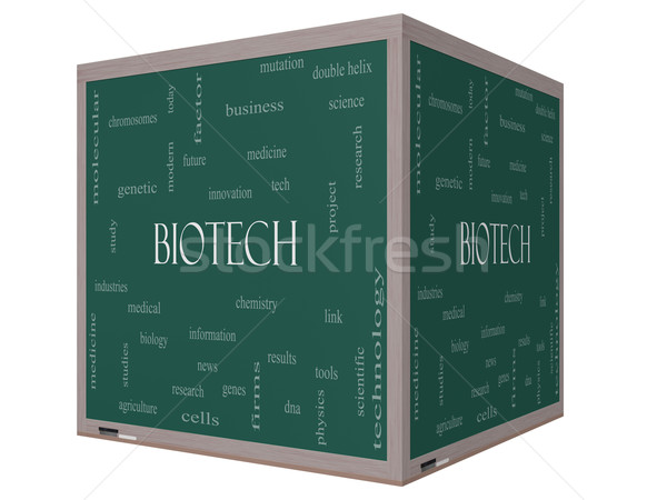 Biotech szófelhő 3D kocka iskolatábla nagyszerű Stock fotó © mybaitshop