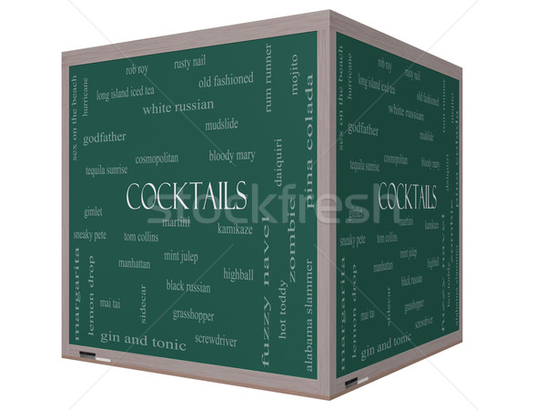 Cocktails Word Cloud Concept on a 3D cube Blackboard Stock photo © mybaitshop