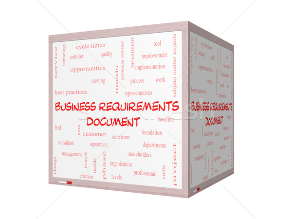 Business Requirements Document Word Cloud Concept on a 3D Whiteboard Stock photo © mybaitshop