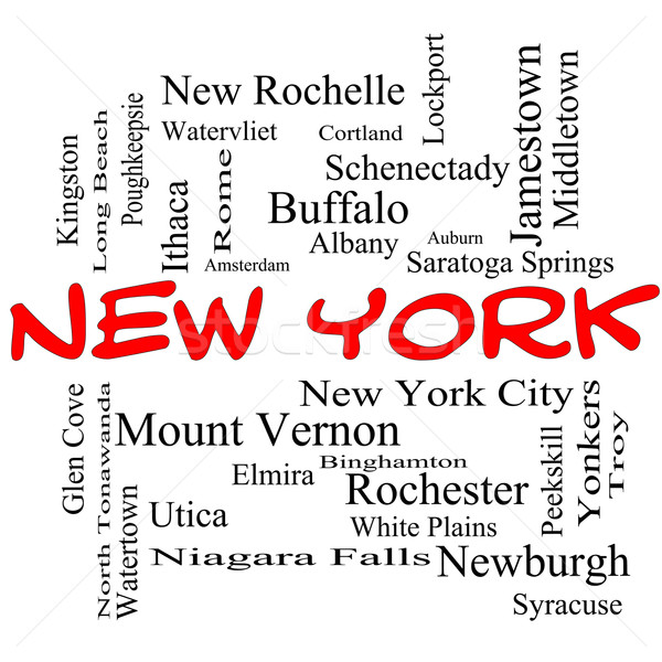 New York State Word Cloud Concept in red caps Stock photo © mybaitshop