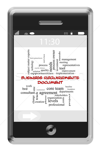 Business Requirements Document Word Cloud Concept on a Touchscreen Phone Stock photo © mybaitshop