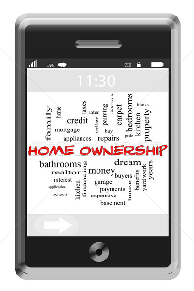 Home Ownership Word Cloud Concept on Touchscreen Phone Stock photo © mybaitshop