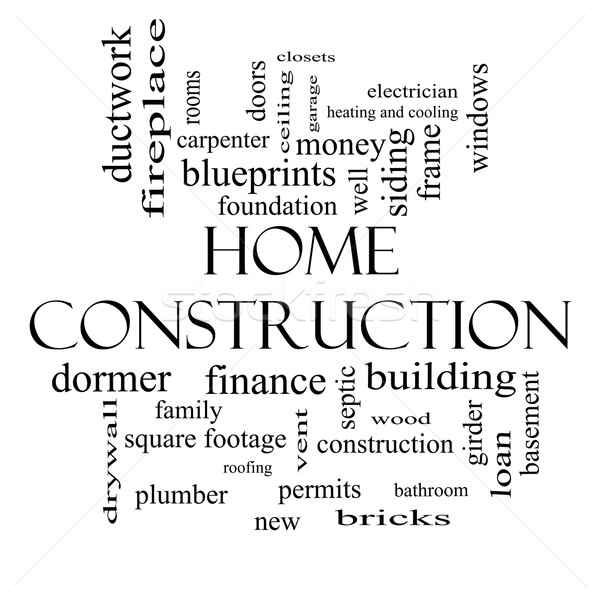 Home Construction Word Cloud Concept in black and white Stock photo © mybaitshop