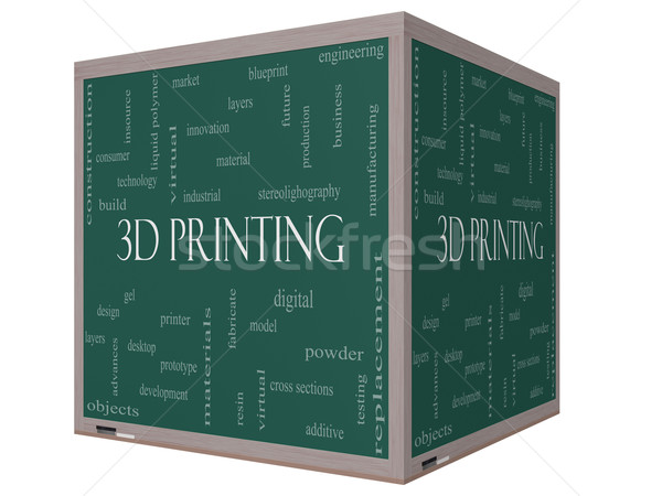 3D Printing Word Cloud Concept on a 3D cube Blackboard Stock photo © mybaitshop