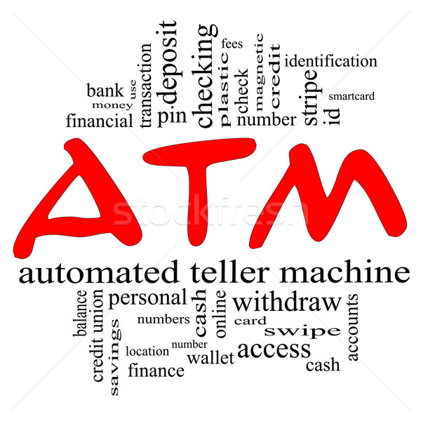 ATM Word Cloud Concept in red & black Stock photo © mybaitshop