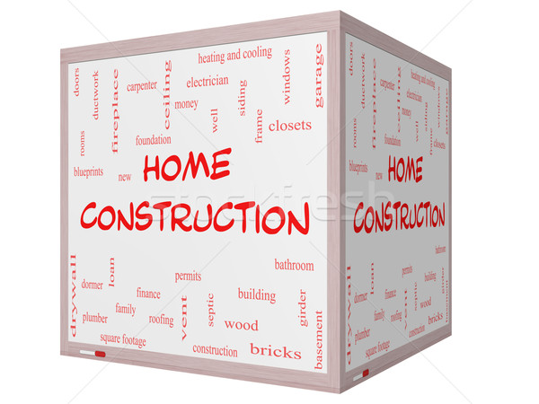 Home Construction Word Cloud Concept on a 3D cube Whiteboard Stock photo © mybaitshop