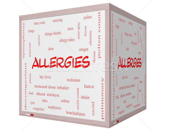 Allergies Word Cloud Concept on a 3D cube Whiteboard Stock photo © mybaitshop