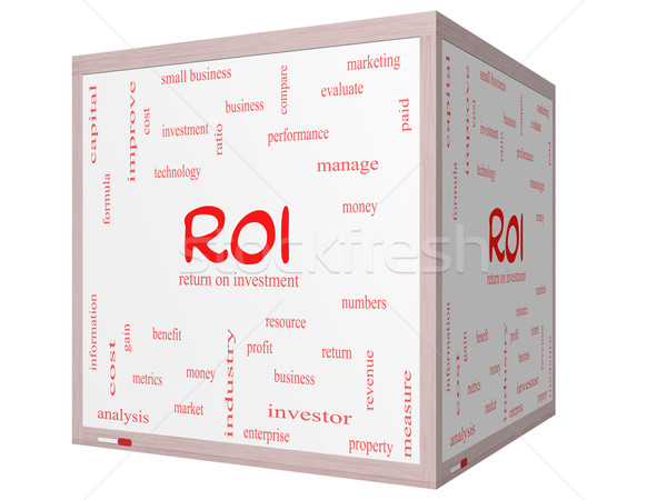 ROI Word Cloud Concept on a 3D cube Whiteboard Stock photo © mybaitshop