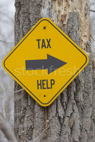 Steuer helfen auf diese Weise gelb Zeichen Baum Stock foto © mybaitshop