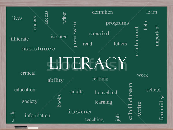 Literacy Word Cloud Concept on a Blackboard Stock photo © mybaitshop
