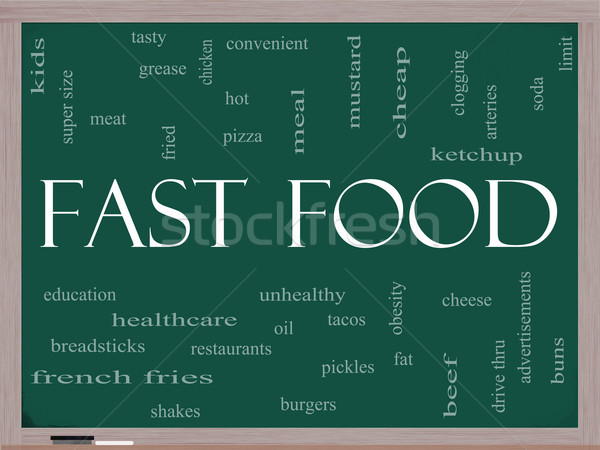 Stock foto: Fast-Food · Wort-Wolke · Tafel · groß · ungesund · Fett