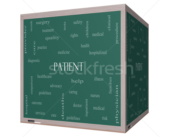 Patient Word Cloud Concept on a 3D cube Blackboard Stock photo © mybaitshop