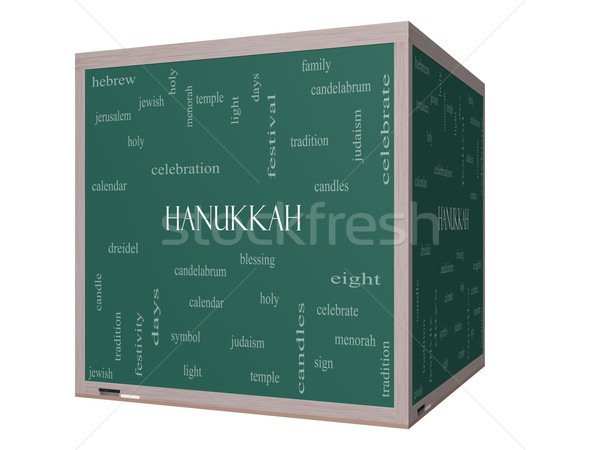 Hanukkah Word Cloud Concept on a 3D cube Blackboard Stock photo © mybaitshop