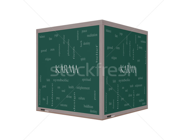 Karma Word Cloud Concept on a 3D cube Blackboard Stock photo © mybaitshop