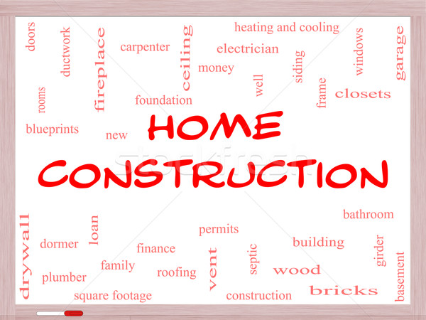 Home Construction Word Cloud Concept on a Whiteboard Stock photo © mybaitshop