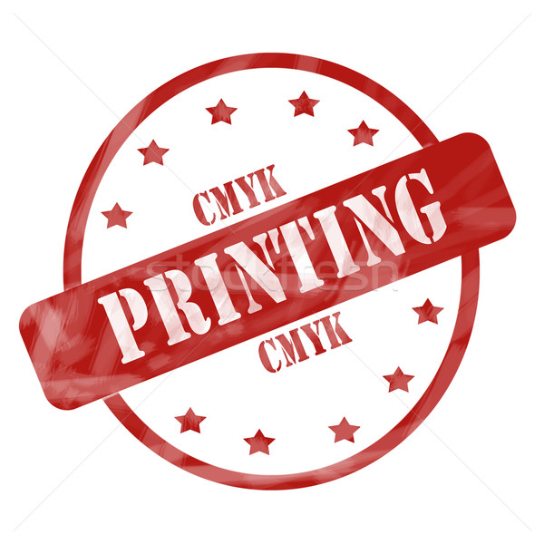 Stock photo: Red Weathered CMYK PRINTING Stamp Circle and Stars