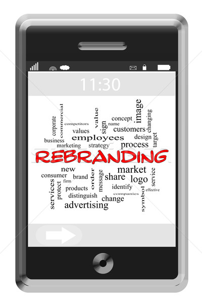 Rebranding Word Cloud Concept on a Touchscreen Phone Stock photo © mybaitshop