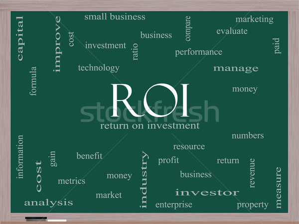 Stock foto: Roi · Wort-Wolke · Tafel · groß · Rückkehr · Investitionen