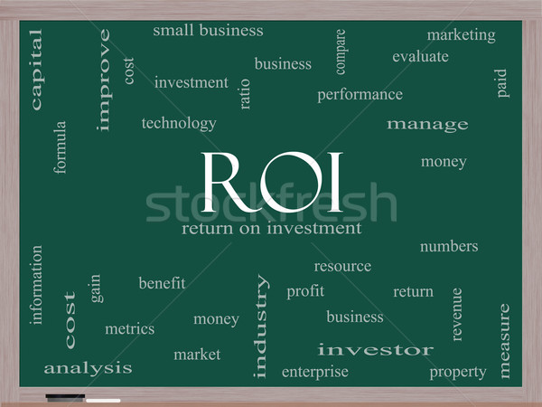 Roi слово облако доске возврат инвестиции Сток-фото © mybaitshop