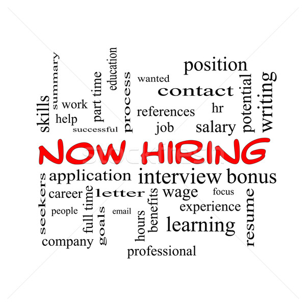 Now Hiring Word Cloud Concept in red caps Stock photo © mybaitshop