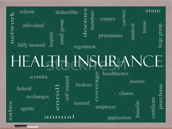 Health Insurance Word Cloud Concept on a Blackboard Stock photo © mybaitshop