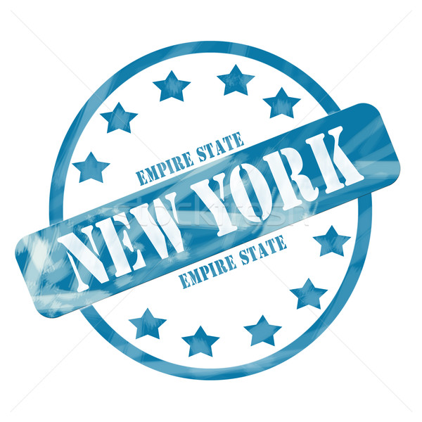 Blue Weathered New York Empire State Stamp Circle and Stars Stock photo © mybaitshop