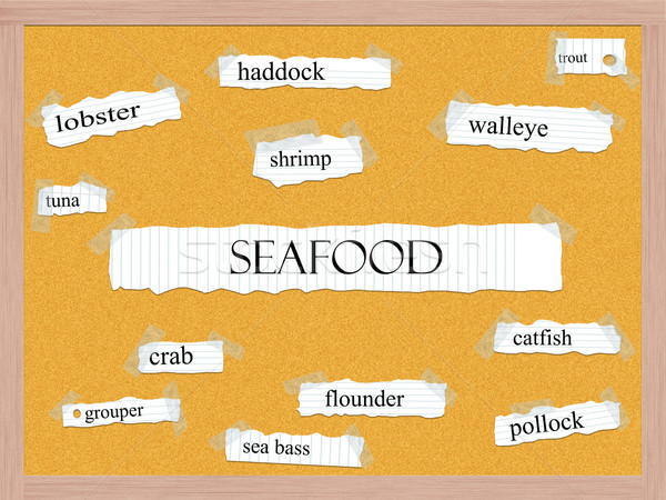 Stock photo: Seafood Corkboard Word Concept