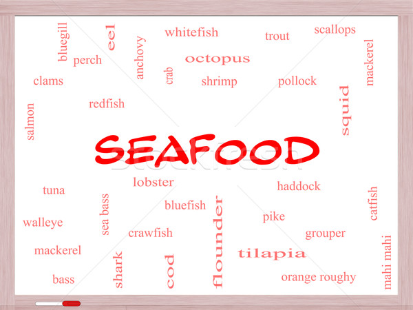 Seafood Word Cloud Concept on a Whiteboard Stock photo © mybaitshop