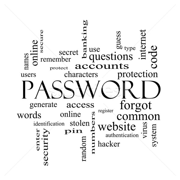 Password Word Cloud Concept in black and white Stock photo © mybaitshop
