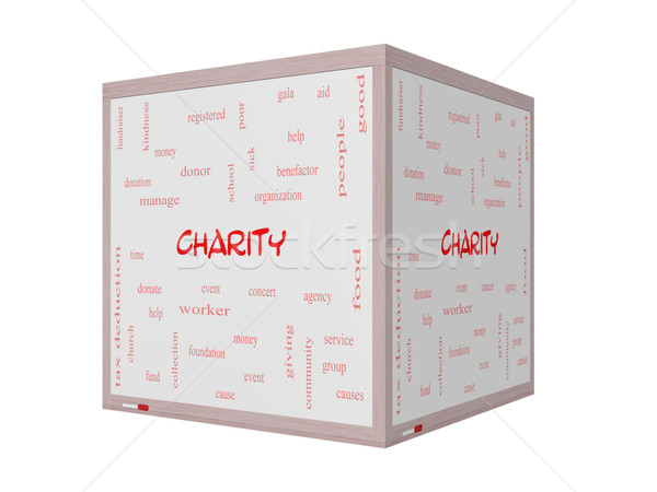 Charity Word Cloud Concept on a 3D Whiteboard Stock photo © mybaitshop